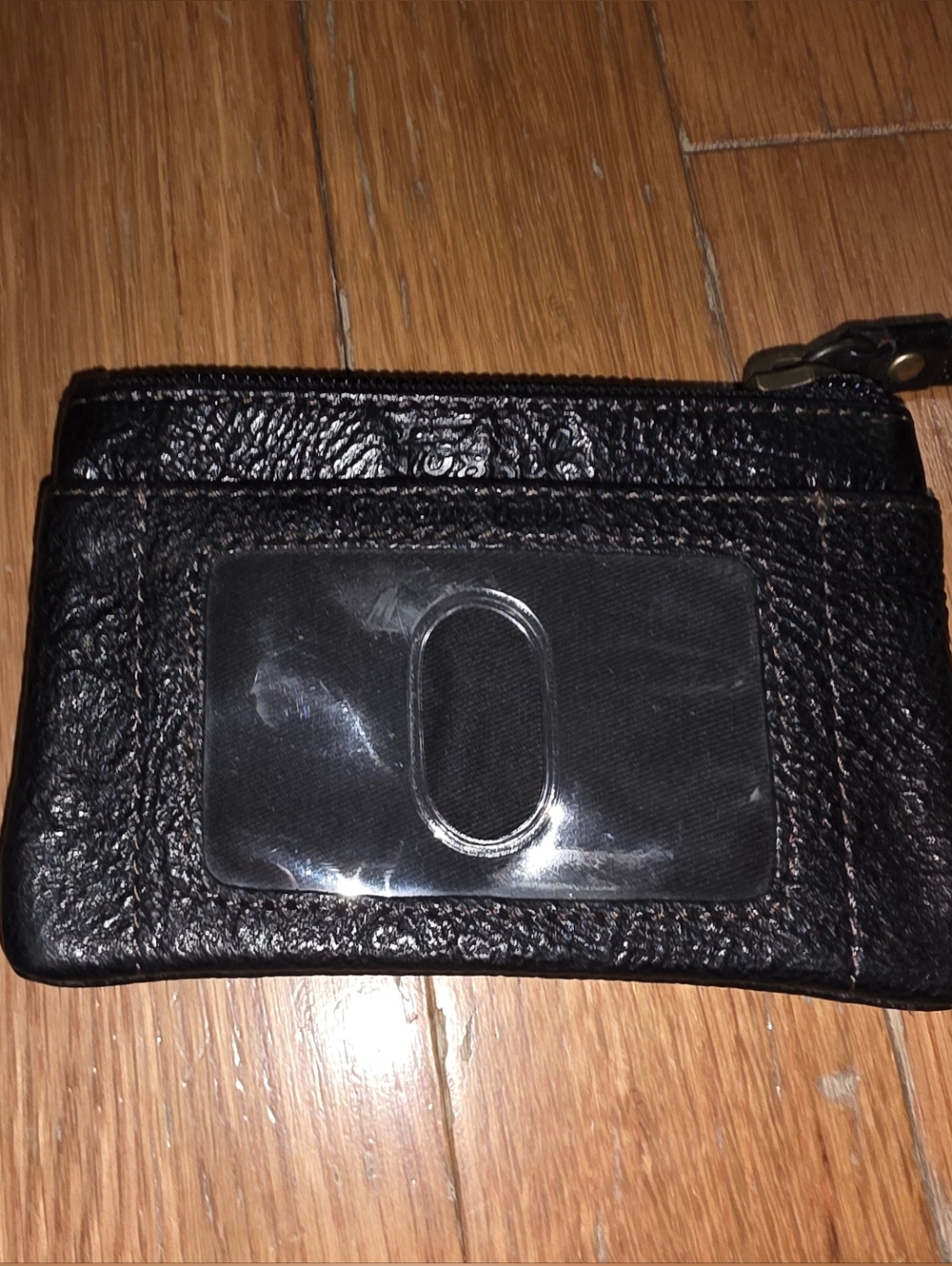 VINTAGE FOSSIL COIN PURSE ID WINDOW Genuine Leather Card Wallet Black/ Brown